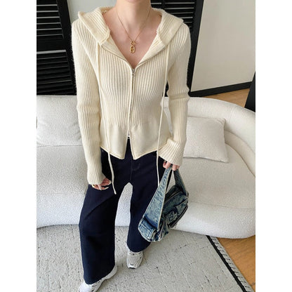 Damen Strickjacke Kapuze Reißverschluss Eveloria