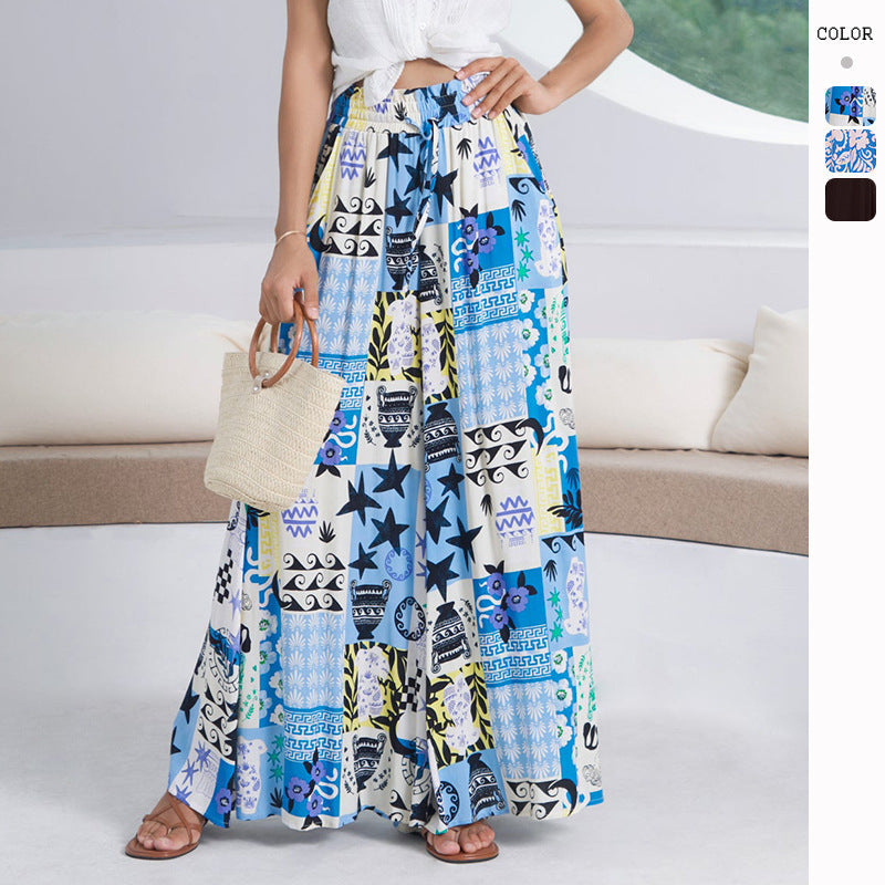 Damen Maxikleid Bunt Geometrisch Lang mit Seitenschlitzen - Eveloria