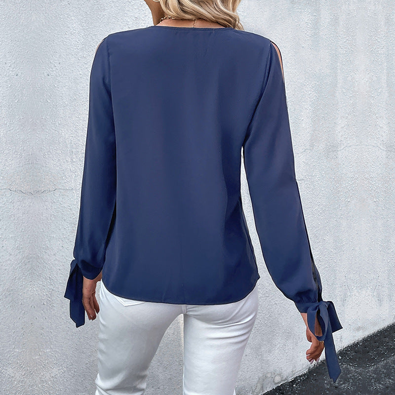 Damen Tunika Elegante Cut-Out-Ärmel Spitze Beige