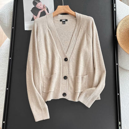 Damen Strickjacke Elegantes Design Praktische Taschen Anthrazit