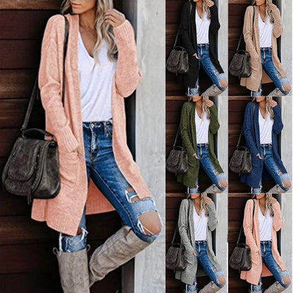 Damen Grobstrick Cardigan Lässig Mit Taschen Beige - Eveloria
