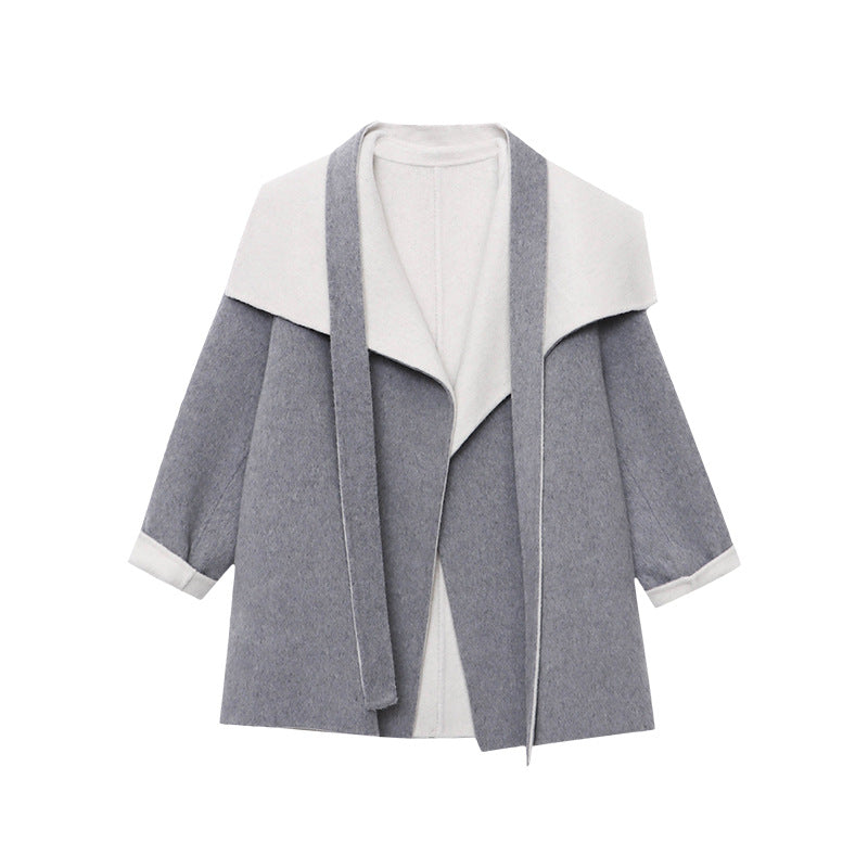 Damen Wolljacke mit breitem Revers und Bindegürtel Eveloria