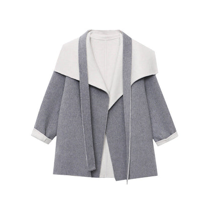 Damen Wolljacke mit breitem Revers und Bindegürtel Eveloria