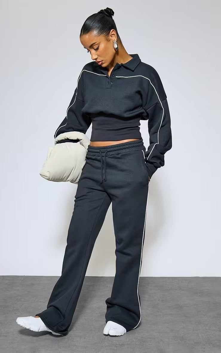 Damen Sportliches Crop- und Jogginghose Set Baumwolle