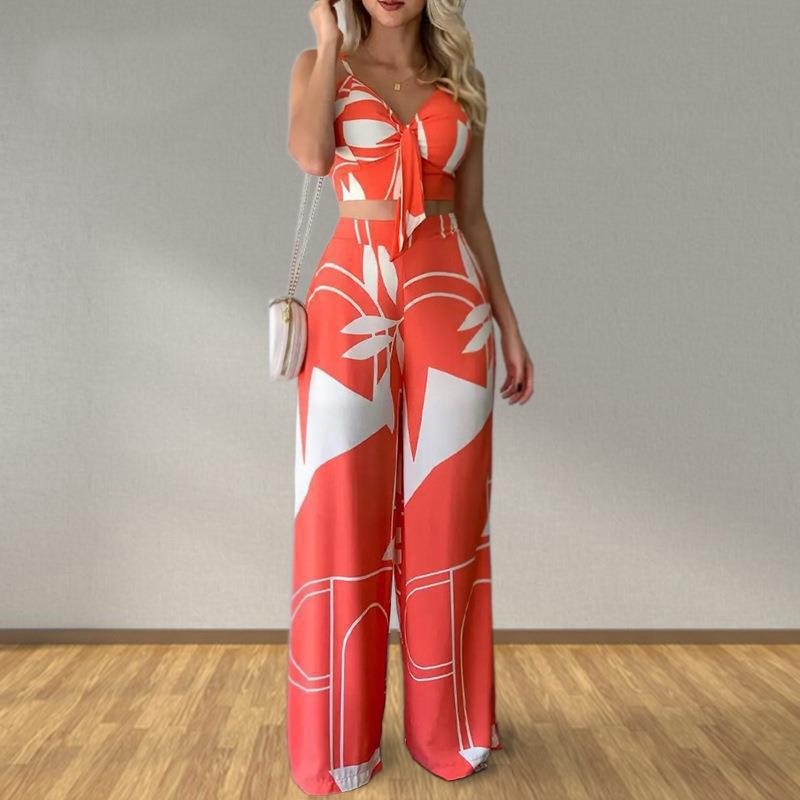 Damen Crop- Hosen Set Elegant Weite Hose Eveloria