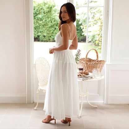 Damen Maxikleid Boho-Stil verstellbare Träger Volumöser Rock Eveloria