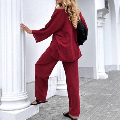 Damen Zweiteiliges Set aus Luftigem Stoff mit Elegantem Oberteil und