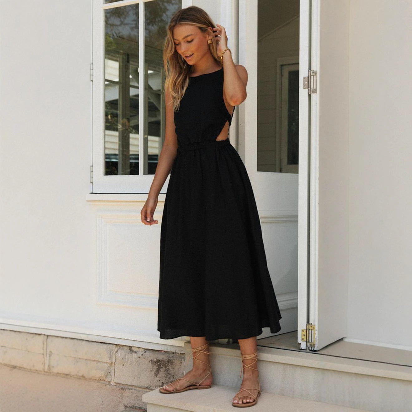 Damen Sommermaxikleid Raffinierter Schnitt Verstellbarer Taillenzug