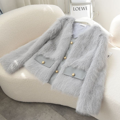 Damen Fuzzy Pelzjacke Eveloria