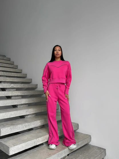 Damen Sportliches Lounge-Set Weites Design Seitenstreifen