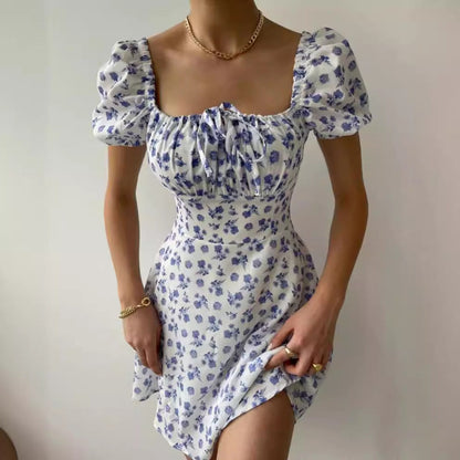 Damen Minikleid Rüschendetails Floralmuster Eveloria