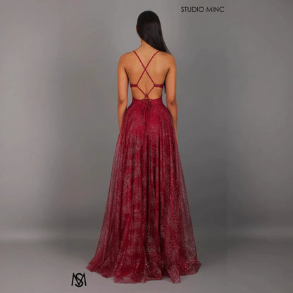 Damen Abendkleid V-Ausschnitt Tüll Elegant