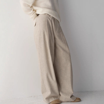 Damen Stoffhose Weit Elegant Beige
