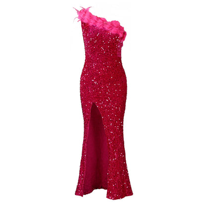 Damen Abendkleid Glitzernd Asymmetrisch Pailletten