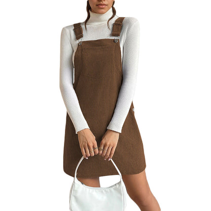 Damen Latzkleid Gerippt Verstellbare Träger Eveloria