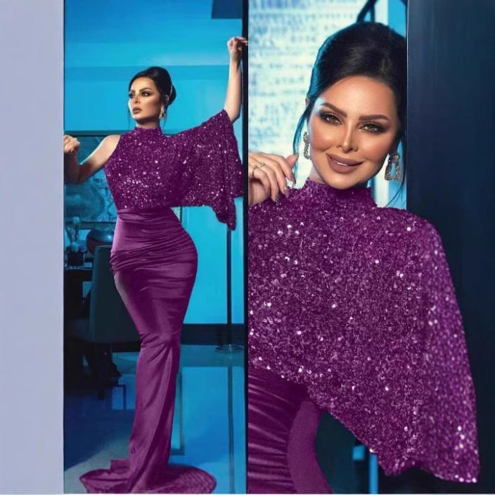 Damen Abendkleid Asymmetrischer Schnitt Glitzernd Eveloria