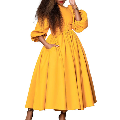 Eveloria Damen Maxikleid Hochkragen Abnehmbarer Gürtel