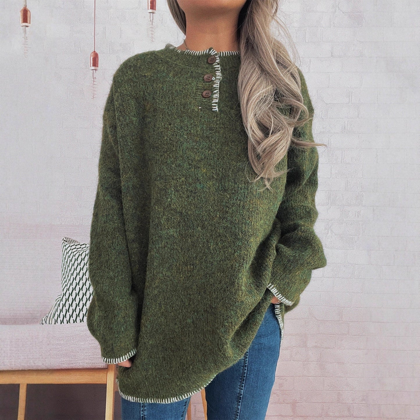 Damen Strickpullover Lässig Klassisch Übergroß Eveloria - Eveloria