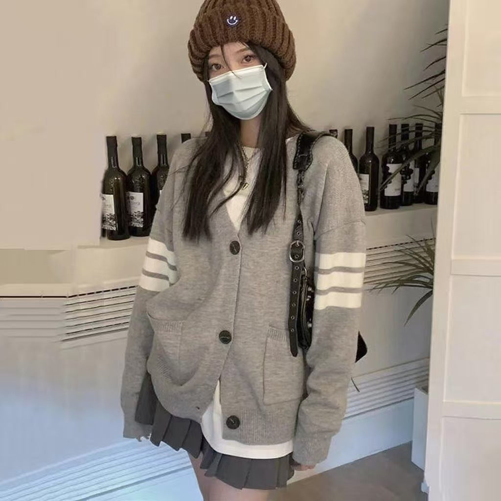 Damen Strickjacke Oversized Bequem Grau Eveloria