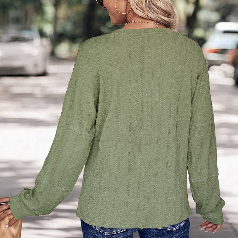 Damen Langarm-Henley-Shirt Strukturmuster Eveloria