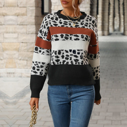 Damen Strickpullover Gemustert Animal-Print Farbblockdesign Eveloria