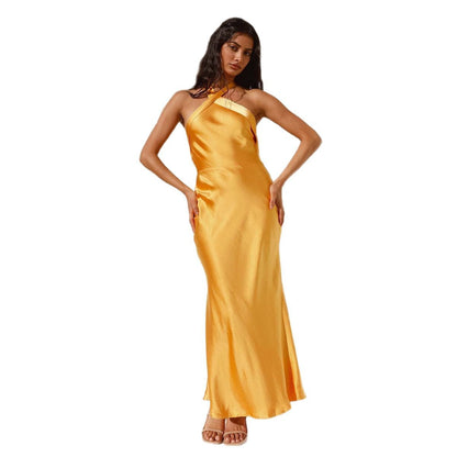 Damen Abendkleid Lang Satin Asymmetrisch Eveloria