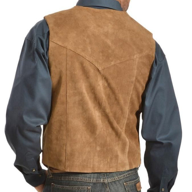 Herren Lederweste Wildleder Rustikal Mit Taschen Braun