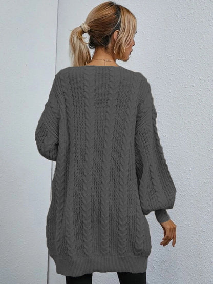 Damen Grobstrick-Cardigan Lässig Zopfmuster Beige