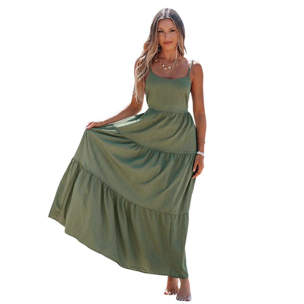 Damen Maxikleid Hochtailliert Luftig Eveloria
