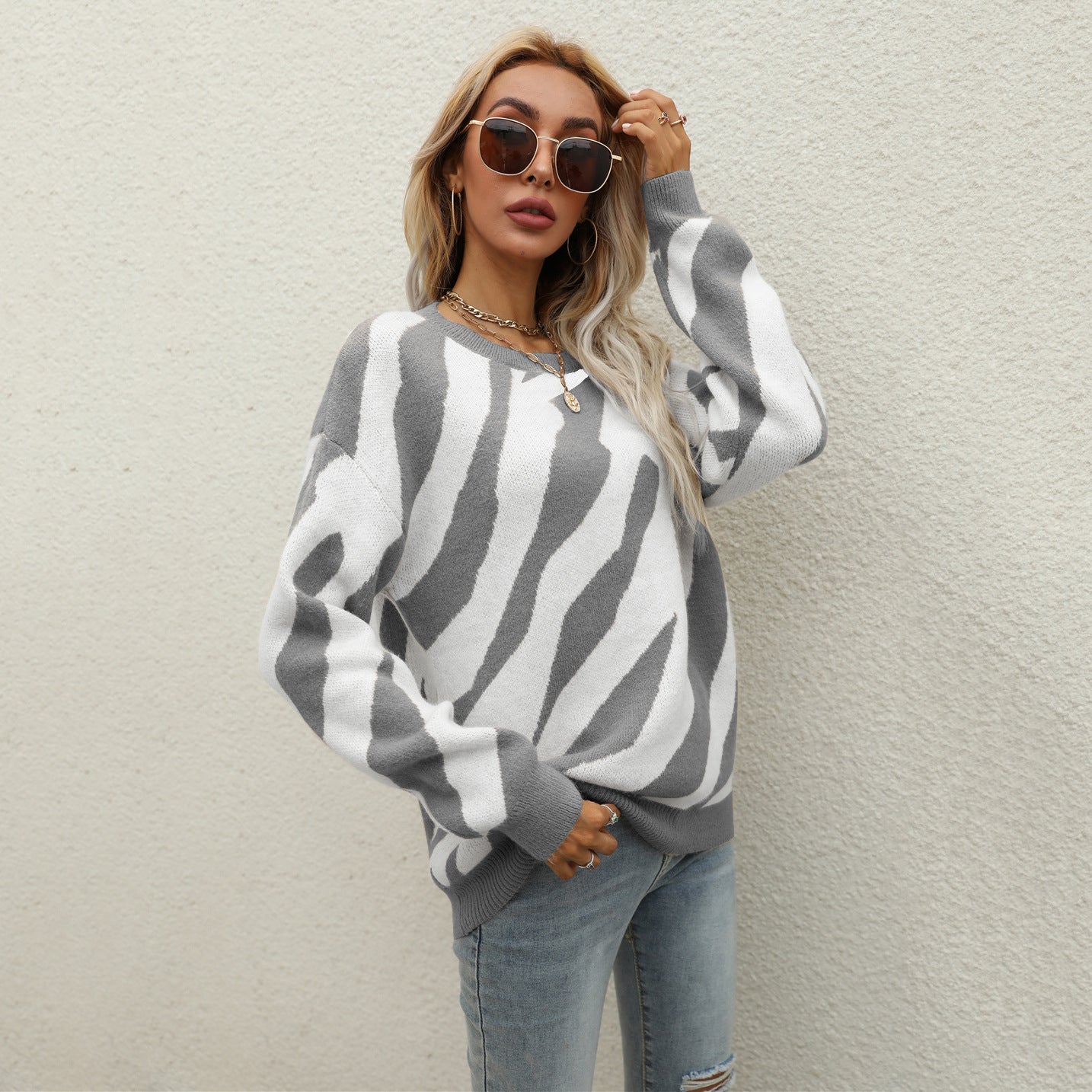 Damen Strickpullover Tiermuster Innovativ