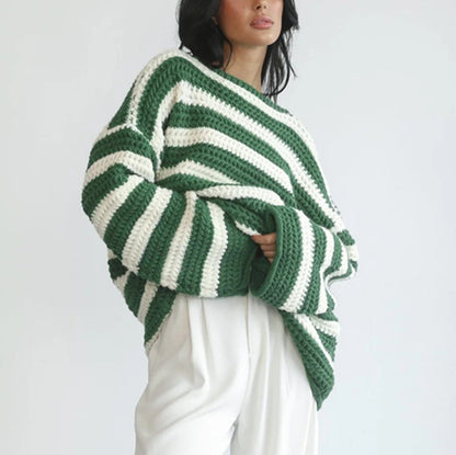 Damen Grobstrickpullover Streifenmuster Eveloria