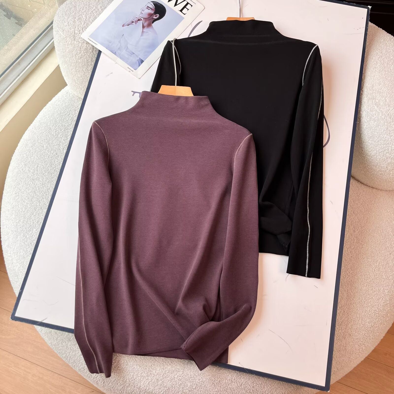 Damen Langarm-Poloshirt Sportlich Eleganter Kragen Weiß Eveloria - Eveloria