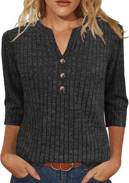 Damen Strickpullover Rippenmuster mit Knopfverschluss Anthrazit