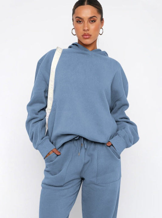 Damen Oversized Hoodie Jogger Set Baumwolle Beige - Norvielle