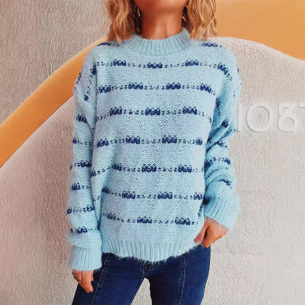 Damen Strickpullover Weich Streifenmuster Eveloria