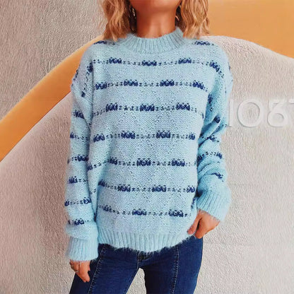 Damen Strickpullover Weich Streifenmuster Eveloria