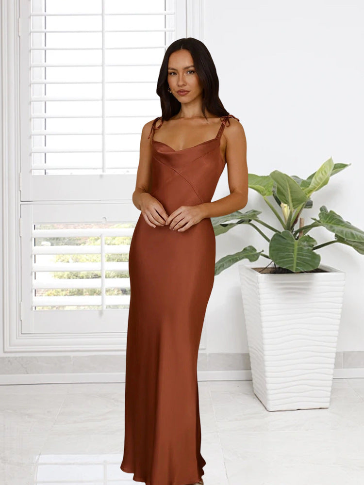 Damen Abendkleid Lang Spaghettiträger Elegantes Design
