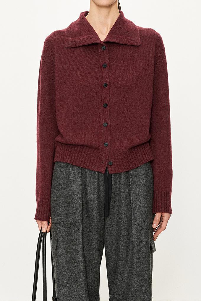 Damen Strickcardigan Hochkragen Knopfleiste Grau Eveloria