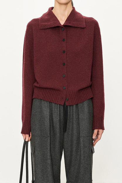 Damen Strickcardigan Hochkragen Knopfleiste Grau Eveloria