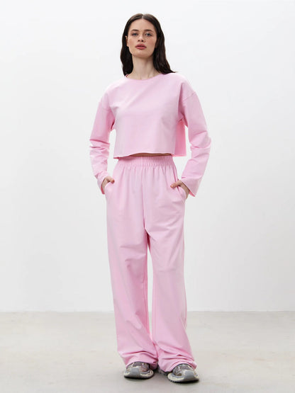 Damen Sweatshirt Set Komfortabel Cropped mit Jogginghose Grau