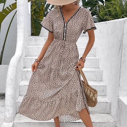 Damen Maxikleid Rüschendetails Knopfverschluss Eveloria