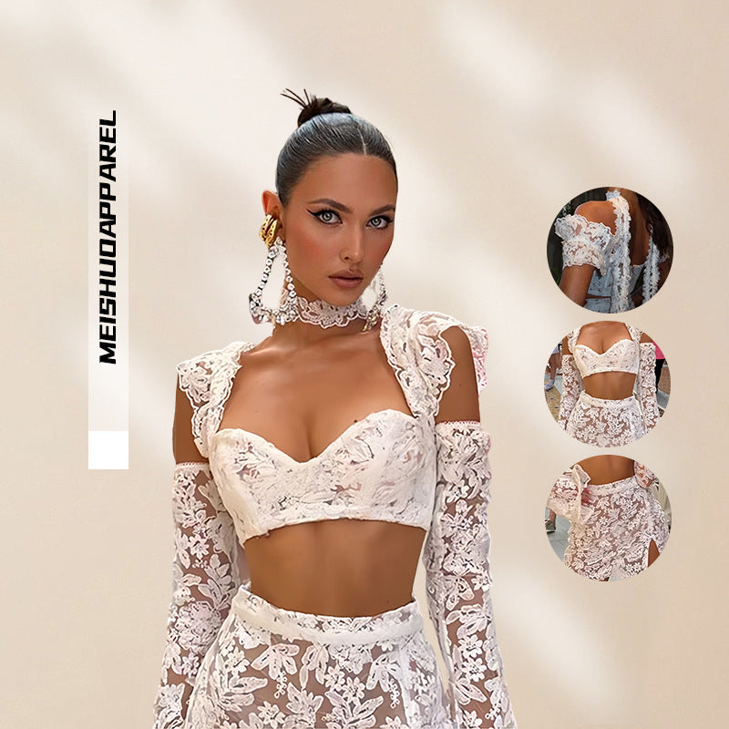 Damen Croptop Rock Set transparente Details Eveloria - Eveloria