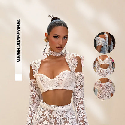 Damen Croptop Rock Set transparente Details Eveloria - Eveloria