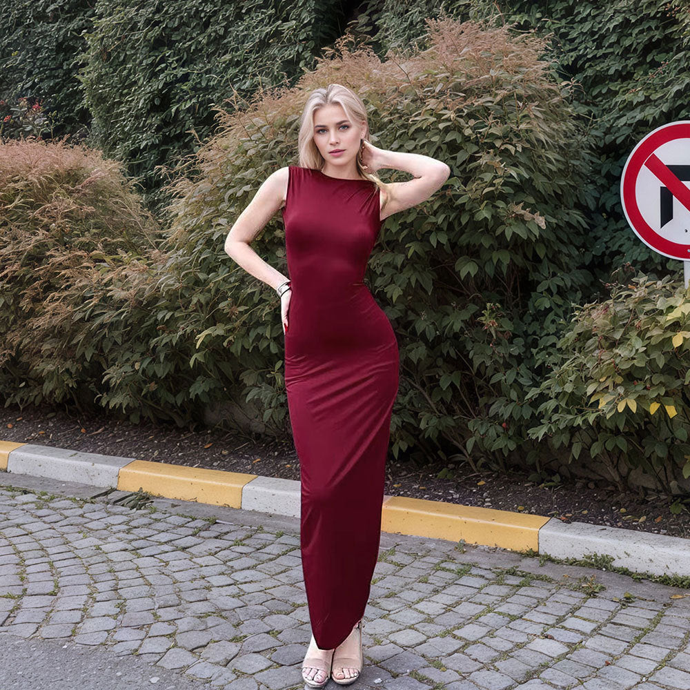 Damen Maxikleid Figurbetonter Schnitt Hochschlitz