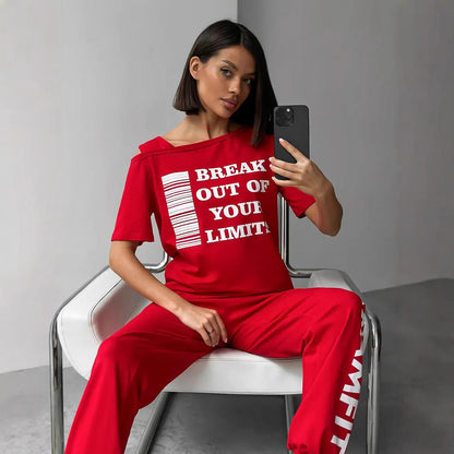 Damen Sportliches Zweiteiler Set grafisches Print Cut-Outs Eveloria