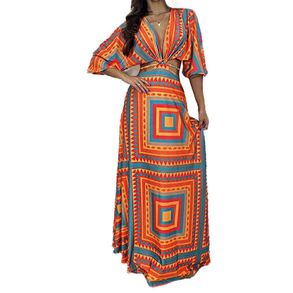 Damen Maxikleid Wellenmuster Elegant Eveloria