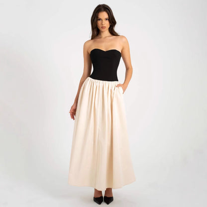 Damen Maxikleid Herzförmiger Ausschnitt Eleganter Rock