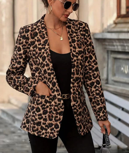 Damen Blazer Animal-Print Elegant Revers