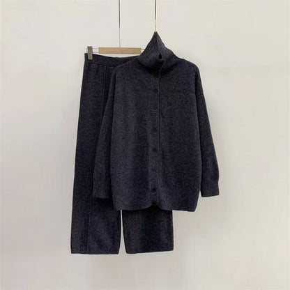 Damen Strickensemble Hochkragen Knöpfe Eveloria