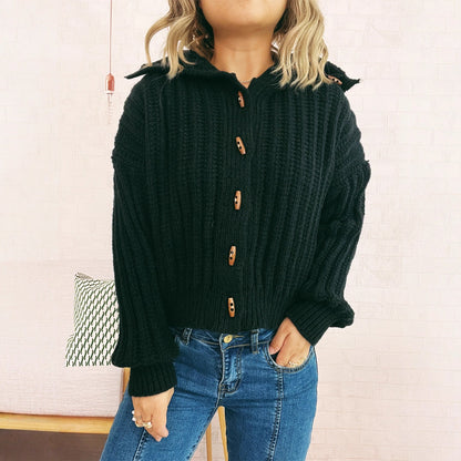 Damen Strickcardigan mit Knöpfen und Kapuze